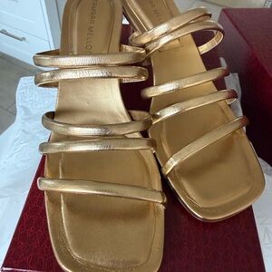 Tamara Mellon Metallic Gold Slide Sandals